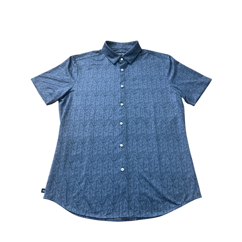 Mizzen + Main Mens Trim Fit Short Sleeve Performance Shirt Blue Leaf Print M